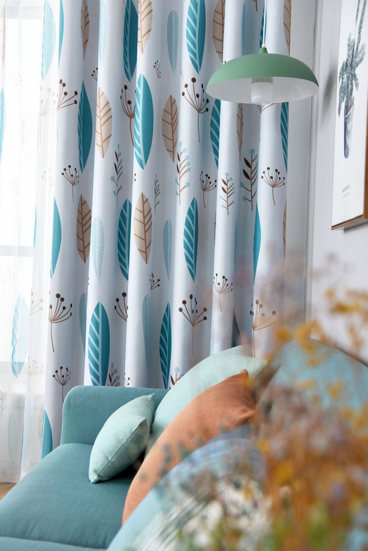 Nordic Style Nordic Leaf Curtain Bedroom, Living Room Shading Curtain Simple Modern