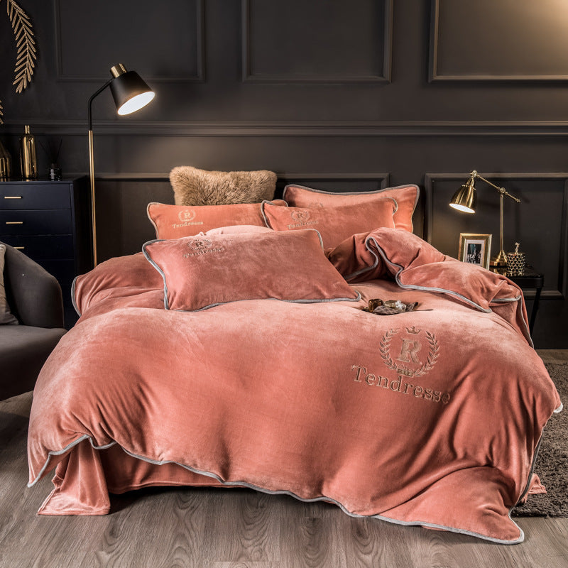 Thick Fleece Embroidered Quilt Cover